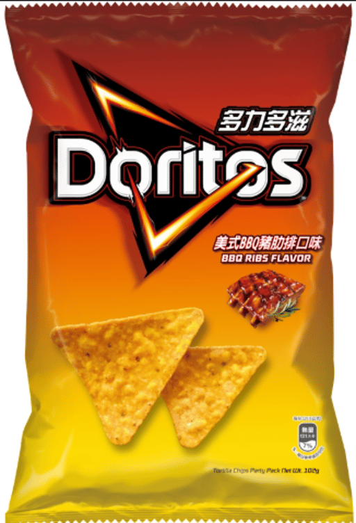 D208 TAIWAN DORITOS Totopos de Maíz Sabor Costillas BBQ Americanas — 12 × 68g por caja