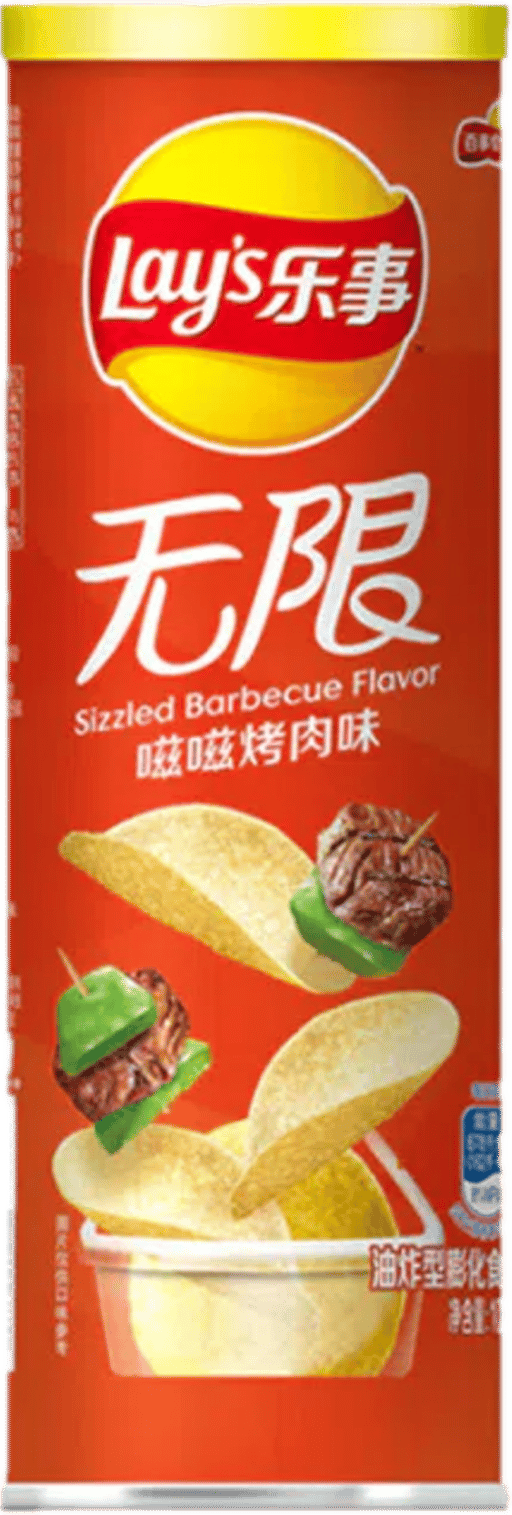 LAYS Can Chips Tasty BBQ — 24 × 90g per case
