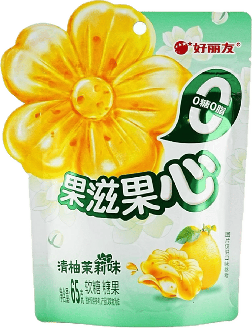ORION Soft Jelly Gummy Candy Green Pomelo & Jasmine Flavor (0 Sugar 0 Fat) — 30 × 65g per case